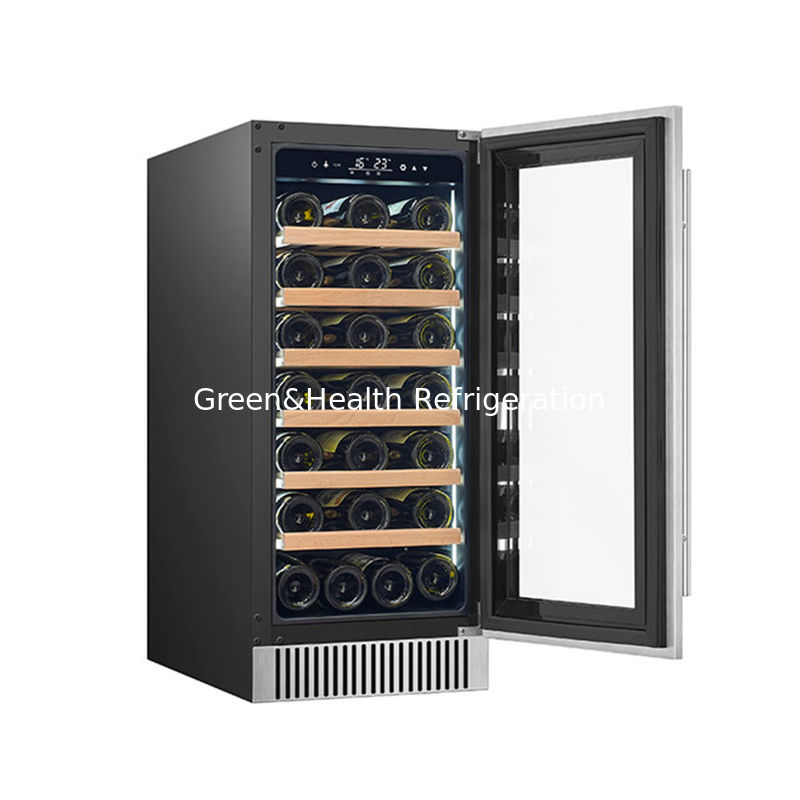 Sertifikat ETL 60 Botol Dual Zone Electric Wine Cooler Dengan Rak Kayu Hitam