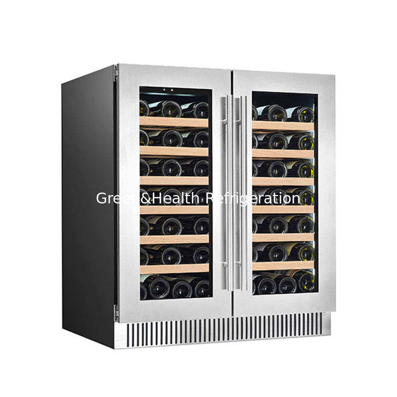 Sertifikat ETL 60 Botol Dual Zone Electric Wine Cooler Dengan Rak Kayu Hitam