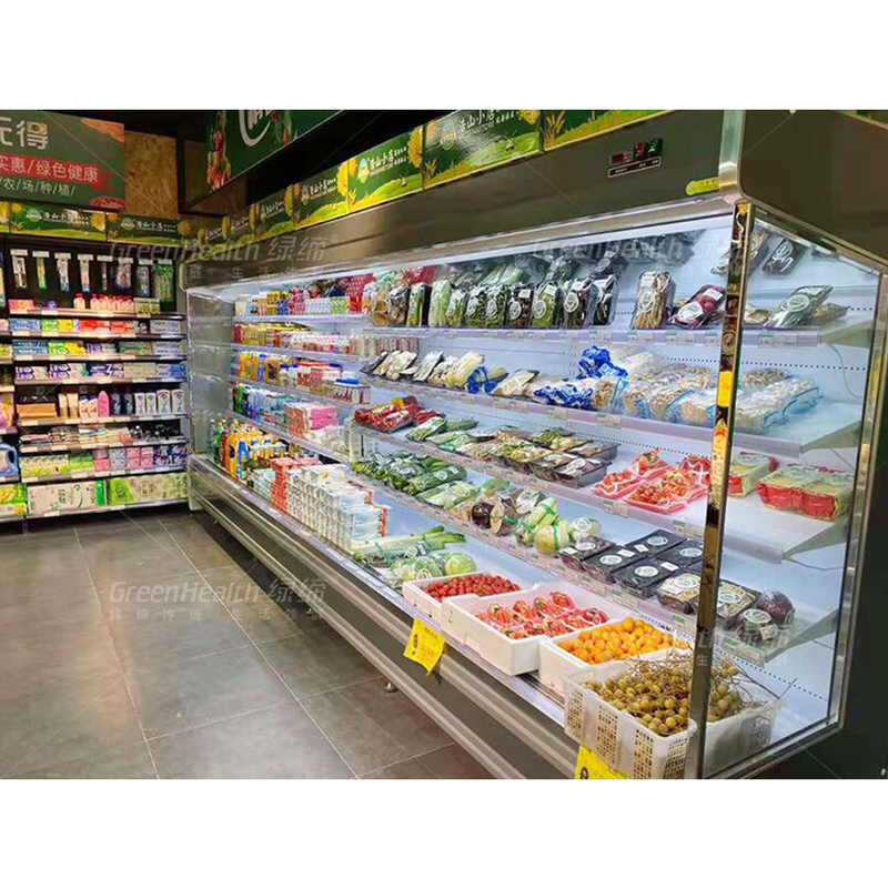 LED Multideck Open Display Chiller dengan 4 rak dan 5 ruang tampilan pada 2-8.C
