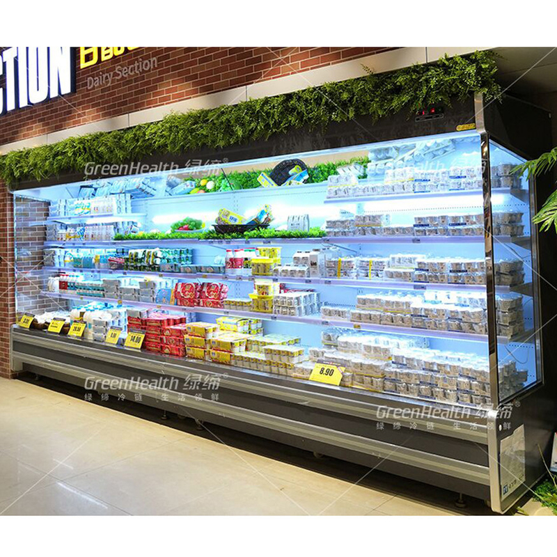 LED Multideck Open Display Chiller dengan 4 rak dan 5 ruang tampilan pada 2-8.C