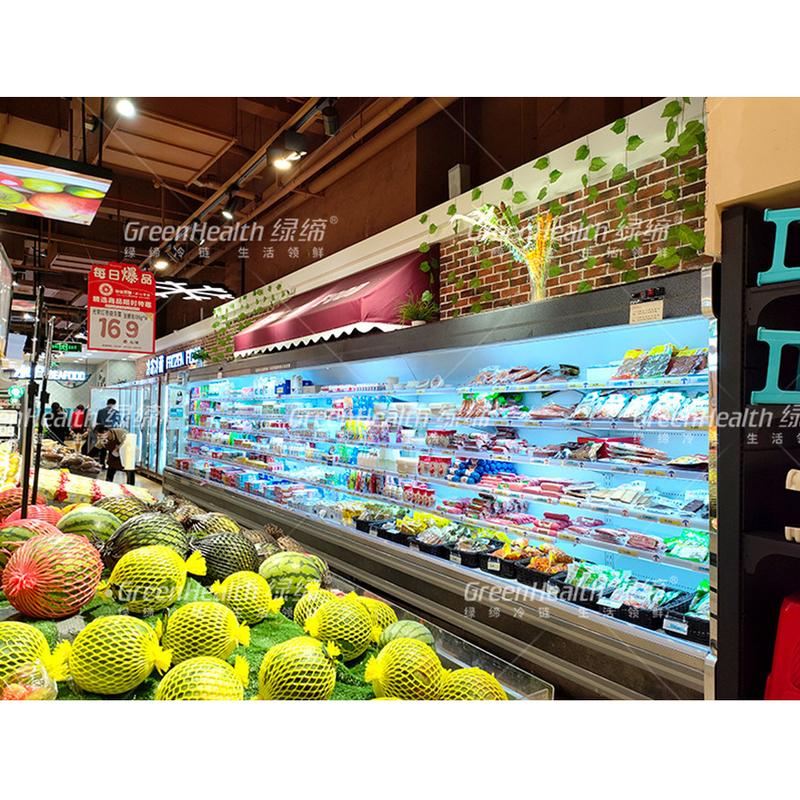LED Multideck Open Display Chiller dengan 4 rak dan 5 ruang tampilan pada 2-8.C