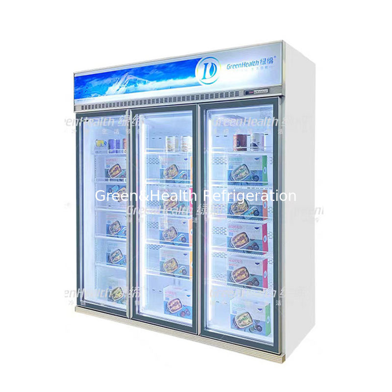 Showcase Minuman 2 Pintu Kaca Bergerak Dengan Sistem Pencairan Fuse Pemanasan Showcase Tampilan Freezer Tegak