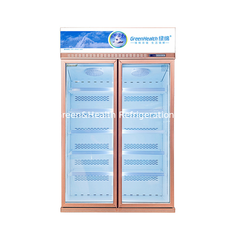 Showcase Minuman 2 Pintu Kaca Bergerak Dengan Sistem Pencairan Fuse Pemanasan Showcase Tampilan Freezer Tegak