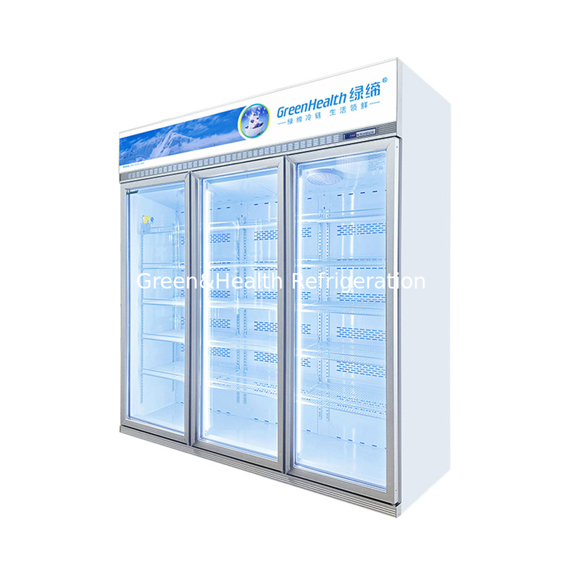 Showcase Minuman 2 Pintu Kaca Bergerak Dengan Sistem Pencairan Fuse Pemanasan Showcase Tampilan Freezer Tegak