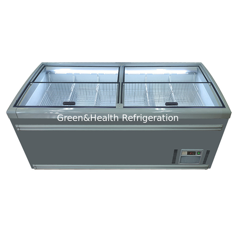 Flexible Display Type Glass Door Auto Defrostr Supermarket Pulau Freezer