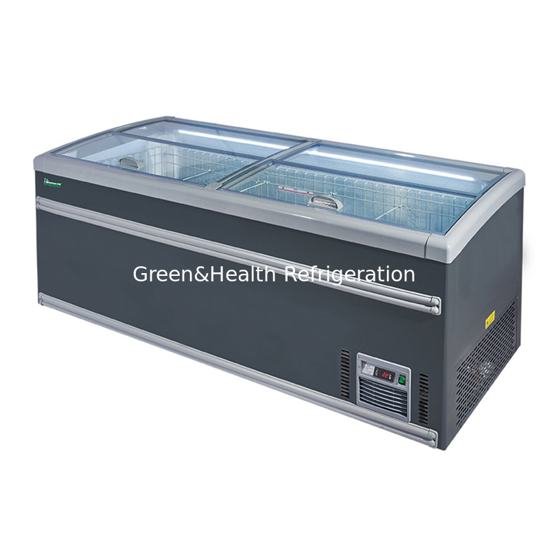 Flexible Display Type Glass Door Auto Defrostr Supermarket Pulau Freezer