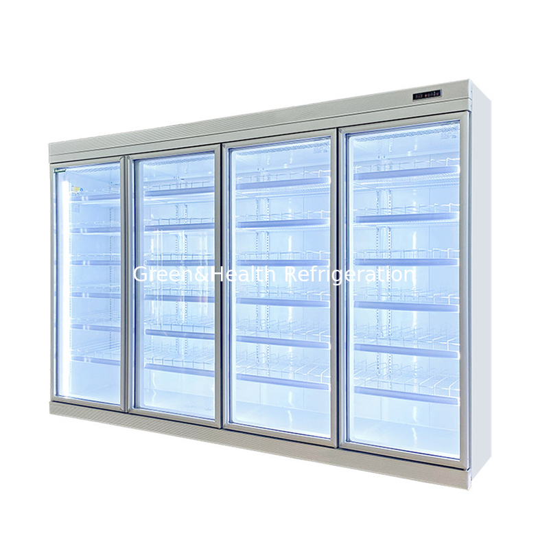 Komersial -18C Self-tercakup vertikal tampilan pintu kaca Freezer Untuk makanan beku