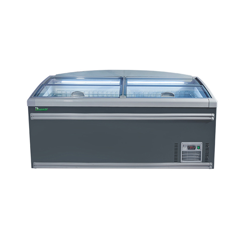 CE ROHS Komersial Display Freezer Supermarket Pintu Kaca melengkung Kulkas