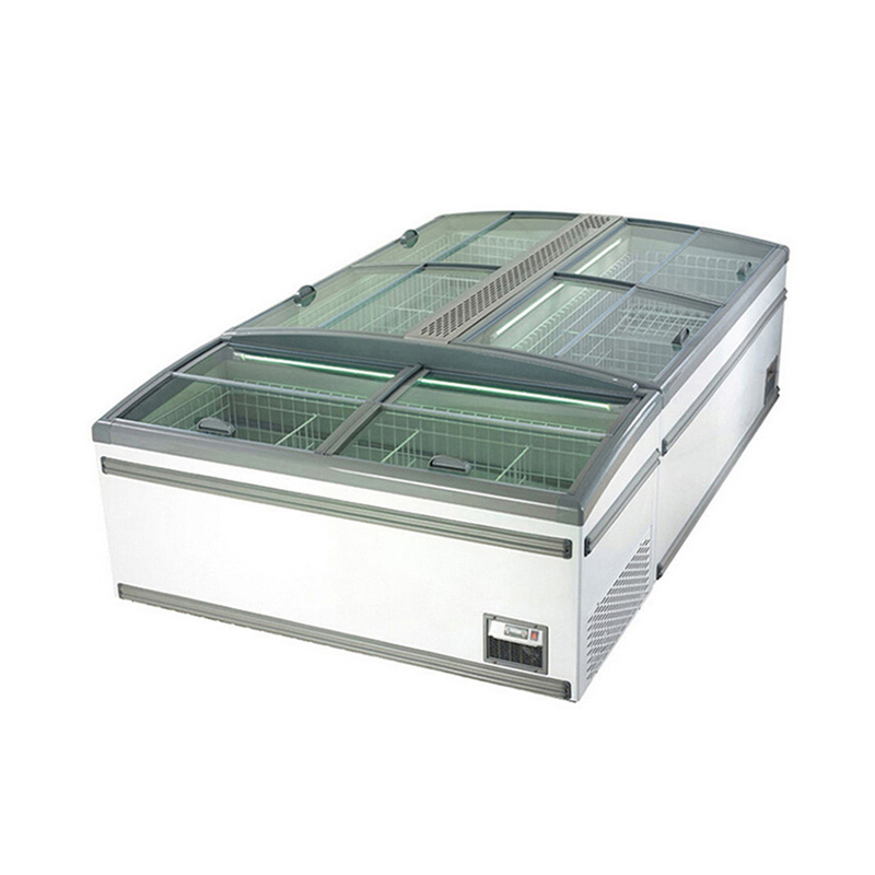 CE ROHS Komersial Display Freezer Supermarket Pintu Kaca melengkung Kulkas