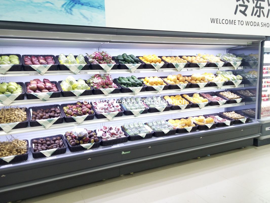 Menghemat Energi Multideck Open Display Chiller Showcase Untuk Hypermarket Dengan Roda