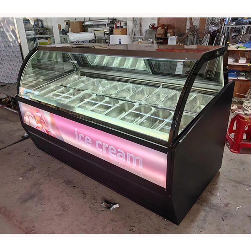 Peralatan toko es krim Gelato Es krim display Freezer dengan 10 sampai 22 GN panci