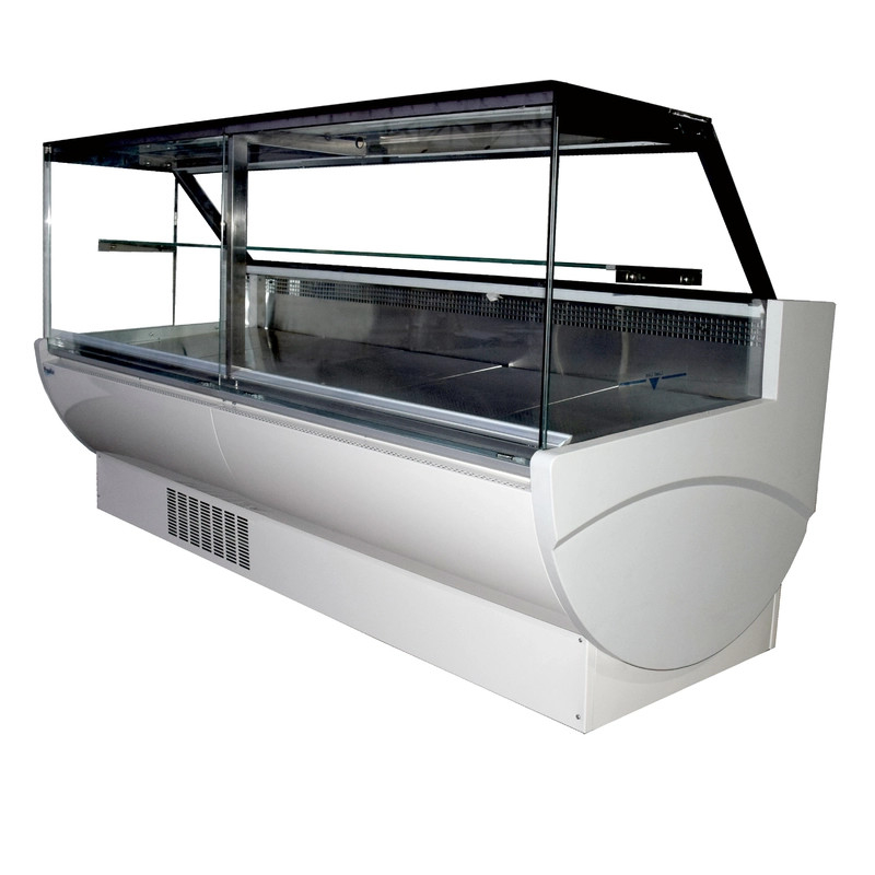 Square Glass Display Deli Display Refrigerator dengan Pintu Terbuka Rentang Suhu 2-6°C dan Kinerja