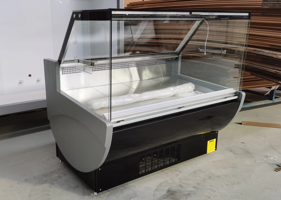 Square Glass Display Deli Display Refrigerator dengan Pintu Terbuka Rentang Suhu 2-6°C dan Kinerja