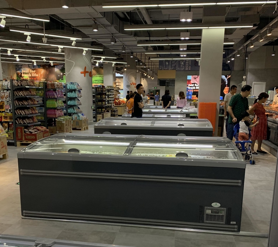 Sistem pendinginan langsung Freezer tampilan komersial dengan suhu -18-22°C dan volume 630L