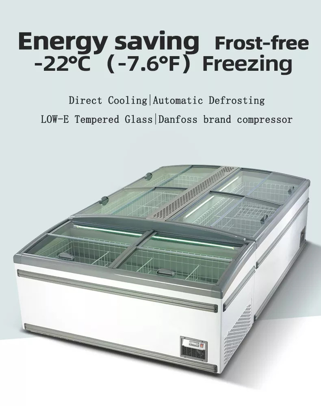 Sistem pendinginan langsung Freezer tampilan komersial dengan suhu -18-22°C dan volume 630L