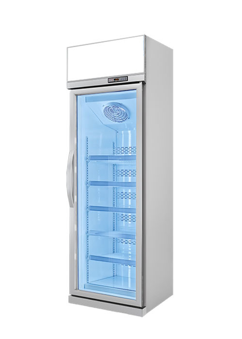 Pabrik Outlet Upward Unit vertikal dengan pencahayaan pintu kaca freezer display lemari kulkas