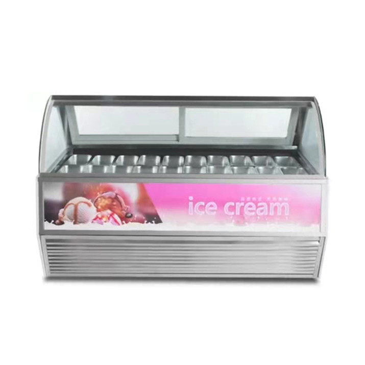Toko es krim / toko kelontong Komersial stainless steel Glass Ice Cream Storage Display Freezer