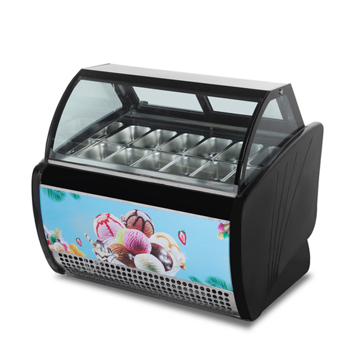 Toko es krim / toko kelontong Komersial stainless steel Glass Ice Cream Storage Display Freezer