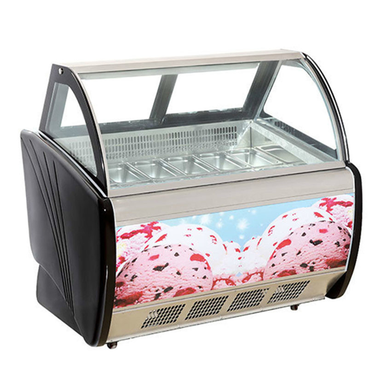 Toko es krim / toko kelontong Komersial stainless steel Glass Ice Cream Storage Display Freezer