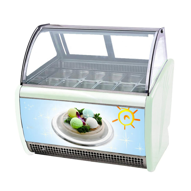 Toko es krim / toko kelontong Komersial stainless steel Glass Ice Cream Storage Display Freezer