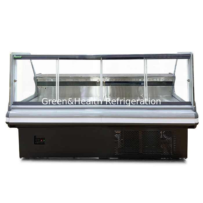 Kaca melengkung Layar penyimpanan komersial horizontal Penyimpanan daging segar Freezer kulkas