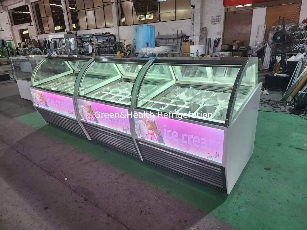 Peralatan toko es krim Gelato Es krim display Freezer dengan 10 sampai 22 GN panci