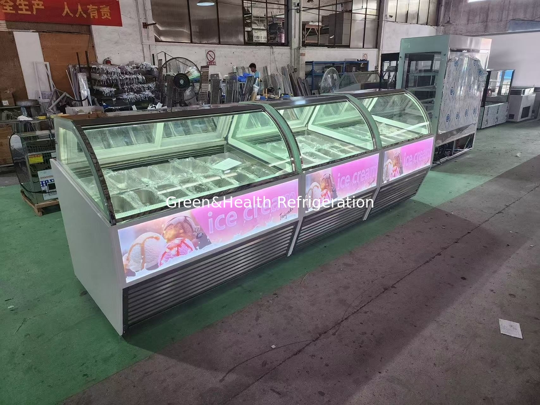 Peralatan toko es krim Gelato Es krim display Freezer dengan 10 sampai 22 GN panci