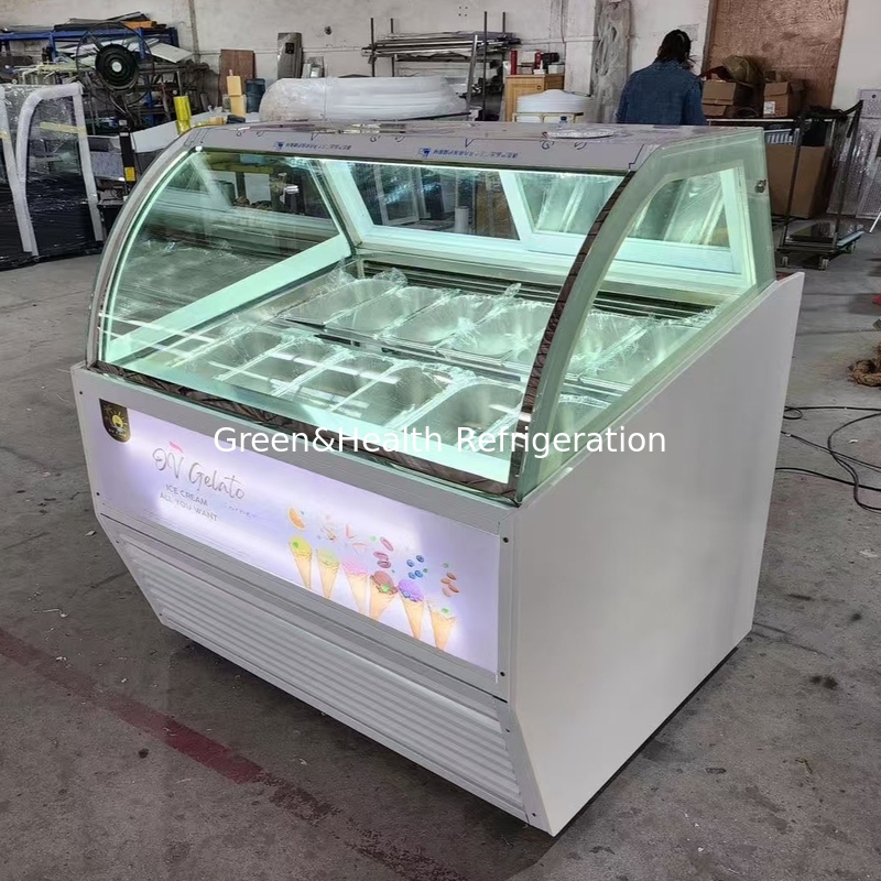 Peralatan toko es krim Gelato Es krim display Freezer dengan 10 sampai 22 GN panci
