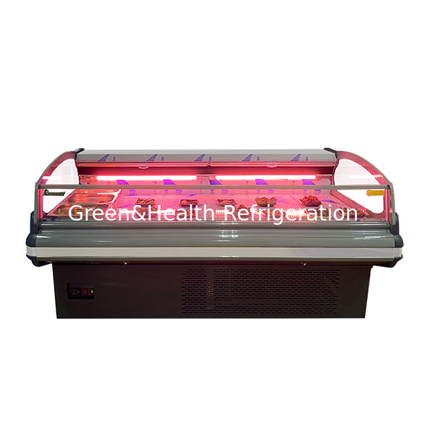 European Curved Glass Semi Open Fresh Meat Storage Display Freezer Untuk dijual