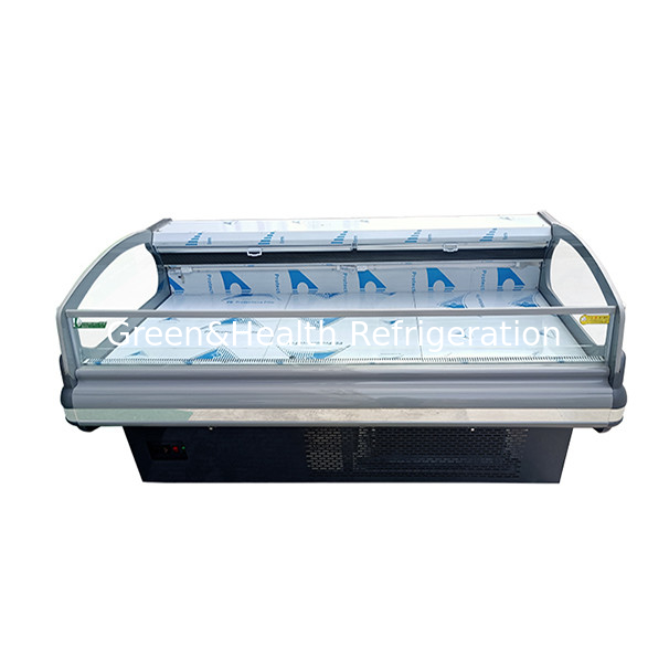 European Curved Glass Semi Open Fresh Meat Storage Display Freezer Untuk dijual