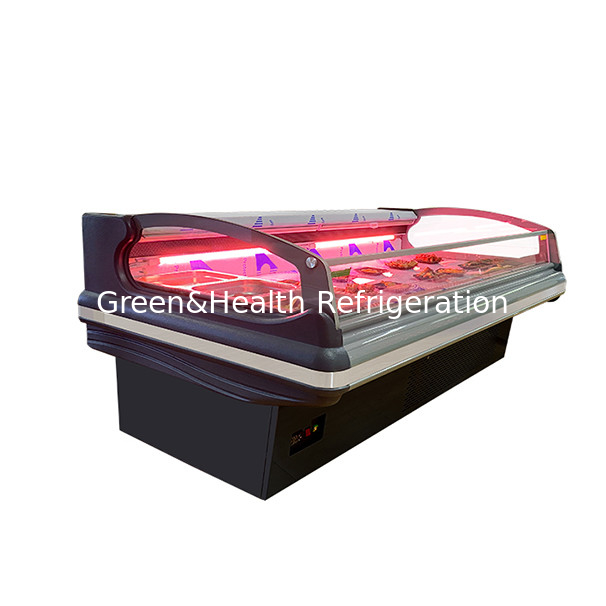 European Curved Glass Semi Open Fresh Meat Storage Display Freezer Untuk dijual