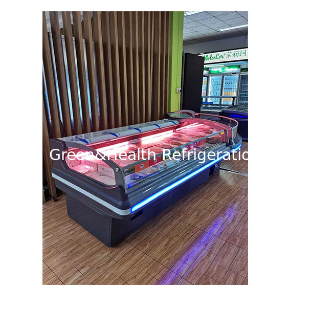 European Curved Glass Semi Open Fresh Meat Storage Display Freezer Untuk dijual