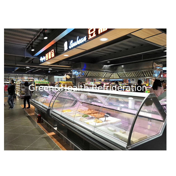 Besar komersial stainless steel kaca transparan Display penyimpanan makanan dimasak Makanan dimasak freezer