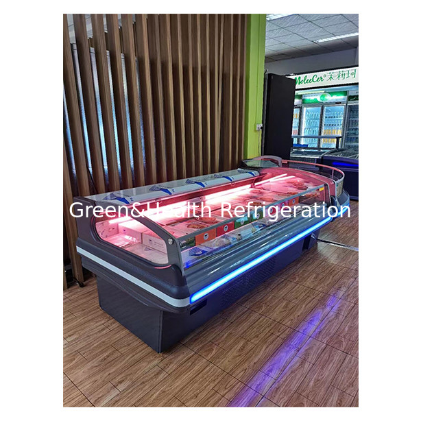 2.5 Meter Abu-abu Gelap Horizontal Gaya Eropa Penyimpanan Daging Segar Tampilan Supermarket Daging Segar Freezer