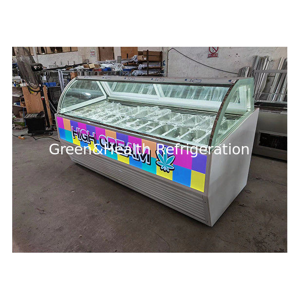 Commercial Glass Curved Ice Cream Display Freezer dengan Digital Controller Tempered Glass dan LED Lighting