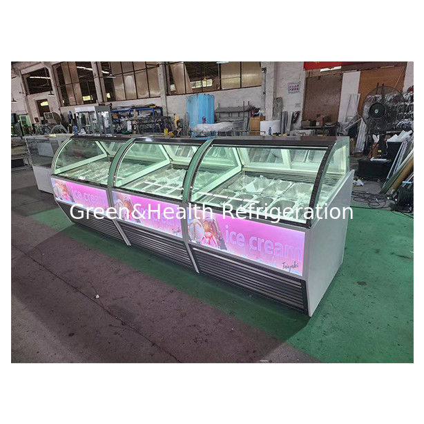 Commercial Glass Curved Ice Cream Display Freezer dengan Digital Controller Tempered Glass dan LED Lighting