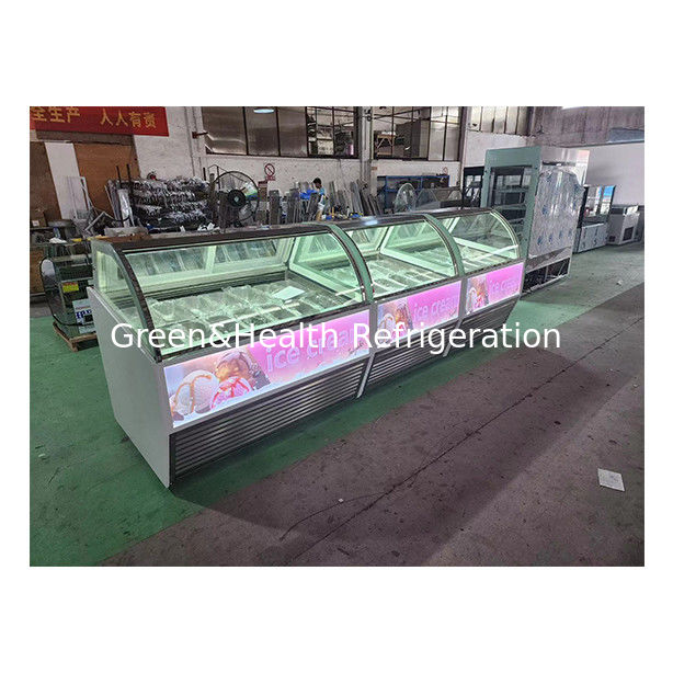 Commercial Glass Curved Ice Cream Display Freezer dengan Digital Controller Tempered Glass dan LED Lighting