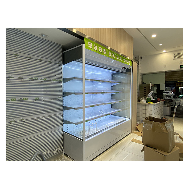 Supermarket / toko kelontong sudut kanan tipe chiller freezer untuk menyimpan makanan / minuman