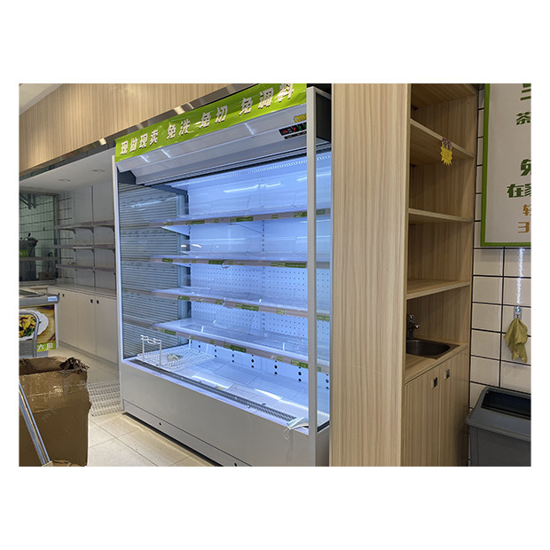 Supermarket / toko kelontong sudut kanan tipe chiller freezer untuk menyimpan makanan / minuman