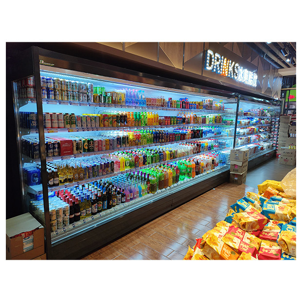 Supermarket / toko kelontong sudut kanan tipe chiller freezer untuk menyimpan makanan / minuman