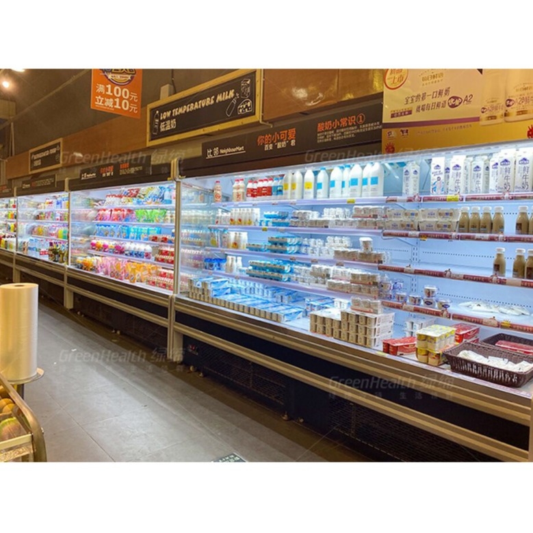 Commercial Open Chiller Showcase Plug-In Type Multideck Display Chiller Untuk Sayuran Dan Minuman