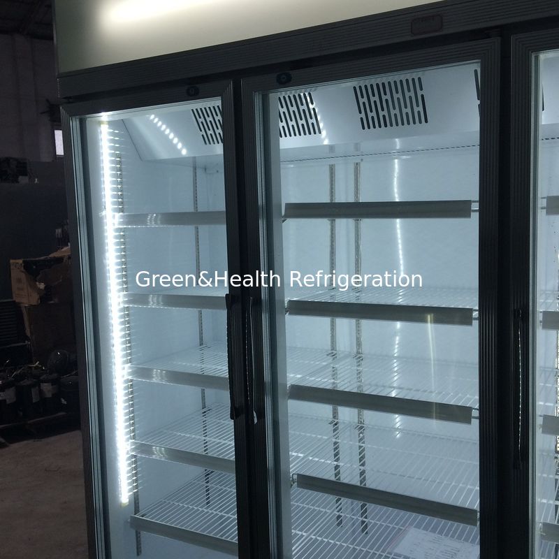 Rantai toko rak yang dapat disesuaikan 2 pintu kaca freezer untuk makanan beku dengan pendingin kipas