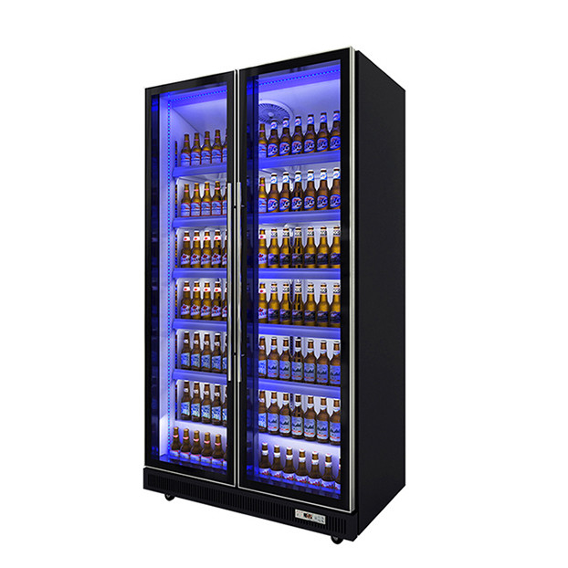 Dua Pintu Kaca Komersial Lampu LED Multiple Minuman / Minuman Kering Pemandangan Kulkas