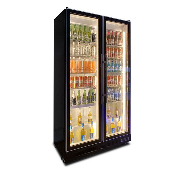 Dua Pintu Kaca Komersial Lampu LED Multiple Minuman / Minuman Kering Pemandangan Kulkas