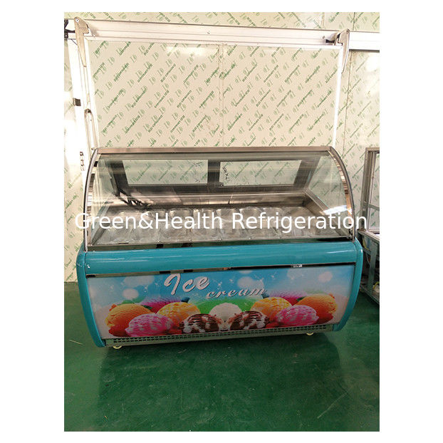 Freezer Display Kaca Lengkung Pabrik Langsung 16 Baki Es Krim dengan Termostat yang Dapat Disesuaikan
