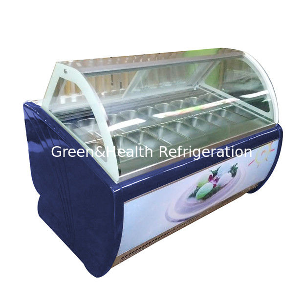 Freezer Display Kaca Lengkung Pabrik Langsung 16 Baki Es Krim dengan Termostat yang Dapat Disesuaikan