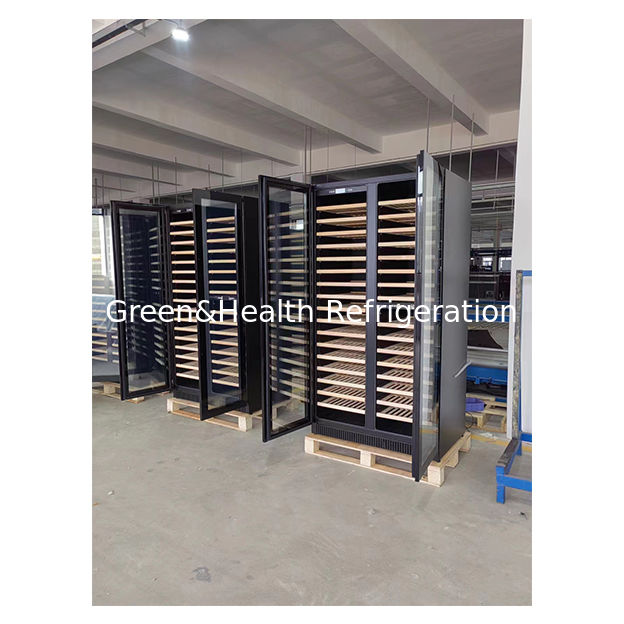 Sertifikat ETL 68 Botol Dua Pintu Kaca Dua Zona Suhu Independen Rak Kayu Oak Penyimpanan Anggur Merah Pendinginan