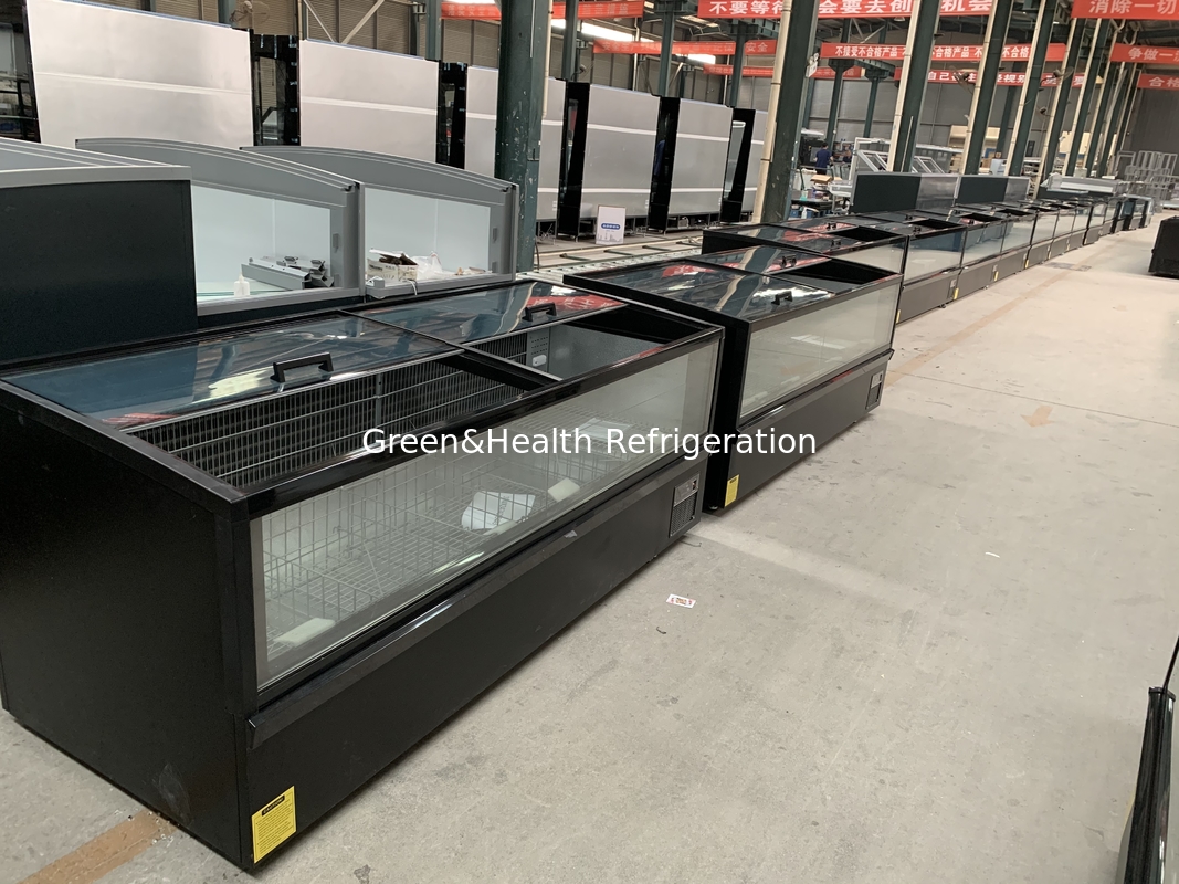 -22 derajat Dingin ikan Daging display Merchandiser Plug-In Island Freezer untuk supermarket