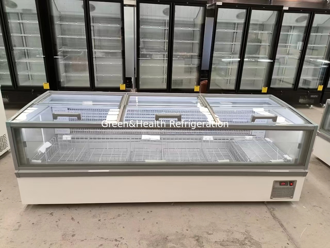 -22 derajat Dingin ikan Daging display Merchandiser Plug-In Island Freezer untuk supermarket
