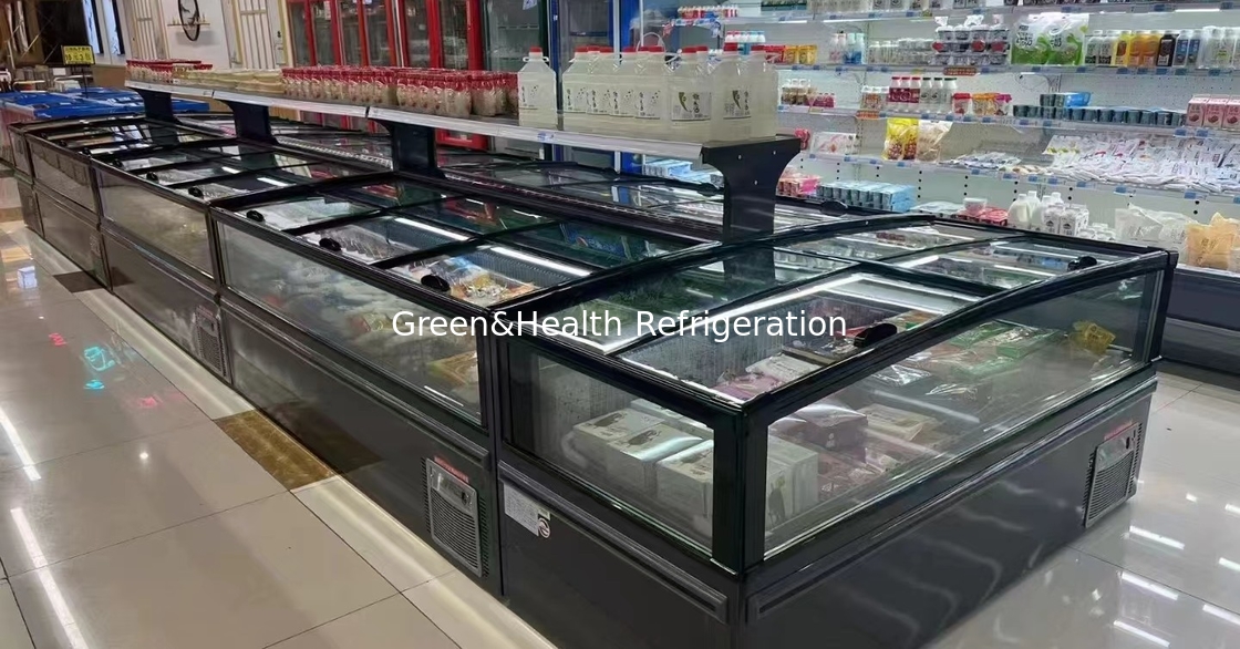 -22 derajat Dingin ikan Daging display Merchandiser Plug-In Island Freezer untuk supermarket
